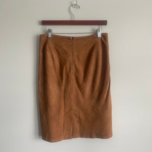 VS2 Vintage Brown 100% Goat Suede High Rise Above Knee Length Skirt Y2K Size 8 - Picture 3 of 6